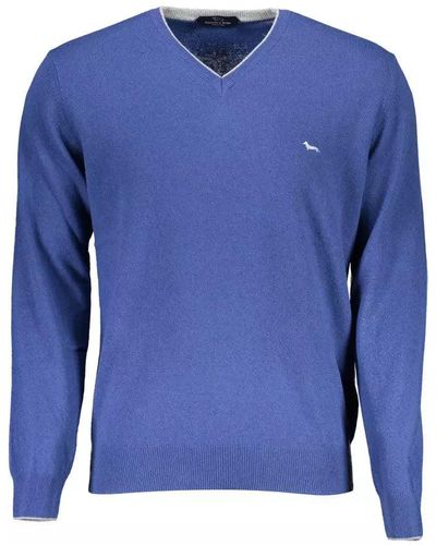 Harmont & Blaine Dapper V-Neck Sweater With Contrasting Details - Blue