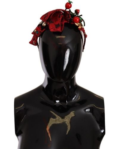 Dolce & Gabbana Red Tiara Berry Fruit Crystal Bow Hair Diadem Headband Silk - Black