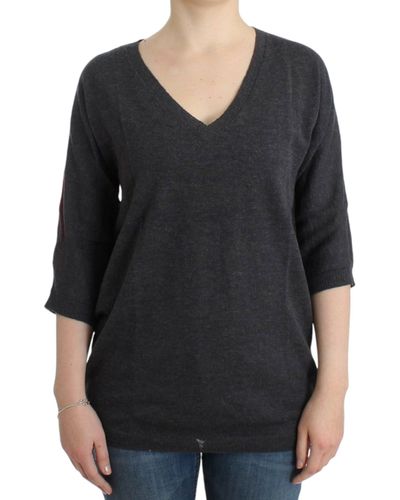 CoSTUME NATIONAL Chic V-Neck Alpaca Blend Short Sleeve Sweater - Black