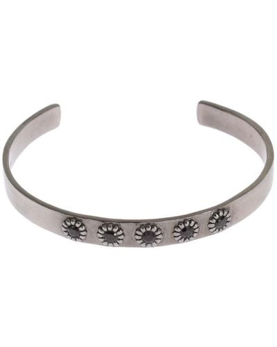 Nialaya Black Crystal 925 Silver Bangle Bracelet - Metallic