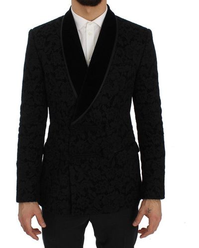 Dolce & Gabbana Floral Ricamo Slim Blazer Jacket - Black