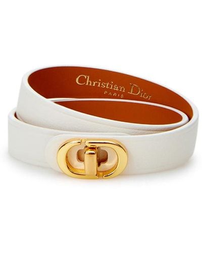 Dior White Leather Double Band Cd Bracelet - Multicolor