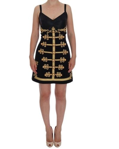 Dolce & Gabbana Dolce Gabbana Wool Stretch Gold A-line Dress - Black