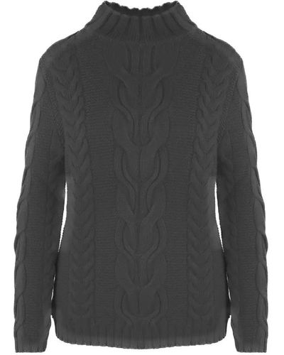 Malo Chic Wool-Cashmere Braided Turtleneck Sweater - Gray