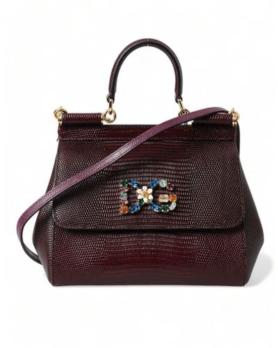 Dolce & Gabbana Bordeaux Dg Crystal Leather Top Handle Satchel Bag - Brown