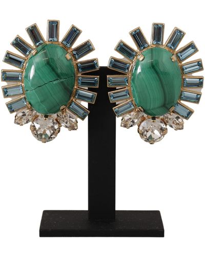 Dolce & Gabbana Gold Brass Blue Crystal Stone Clip-on Jewelry Sicily Earrings - Green