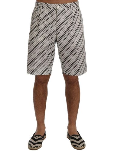 Dolce & Gabbana White Black Striped Casual Shorts - Multicolor