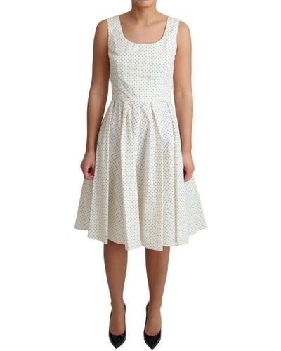 Dolce & Gabbana White Polka Dotted Cotton A-line Dress - Multicolor