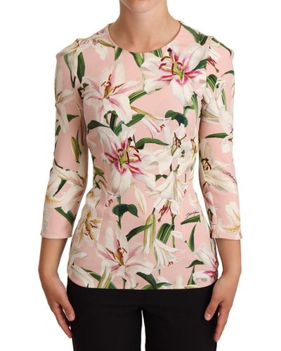 Dolce & Gabbana Pastel Lily Print Fitted Blouse - Natural