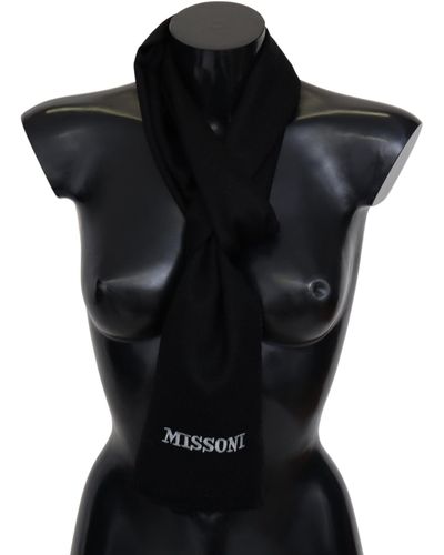 Missoni Black 100% Wool Neck Wrap Fringes Logo Scarf