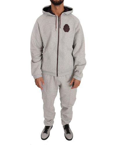 Billionaire Italian Couture Cotton Hooded Sweater Pants Tracksuit - Gray