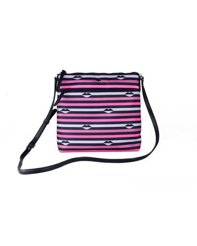 Kate Spade Jae Nylon Leather Flat Pink Striped Multi Crossbody Handbag Purse - Black