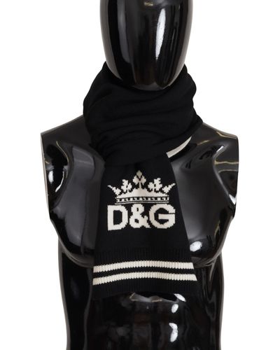 Dolce & Gabbana Cashmere Knit Scarf With Crown And D&g Intarsia - Black