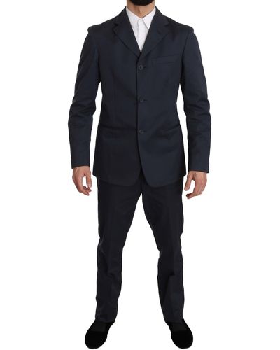 Romeo Gigli Two Piece 3 Button Cotton Solid Suit - Blue