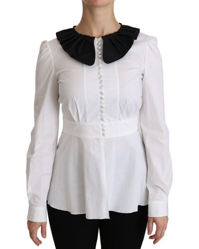 Dolce & Gabbana Dolce Gabbana White Collared Long Sleeve Blouse Cotton Top