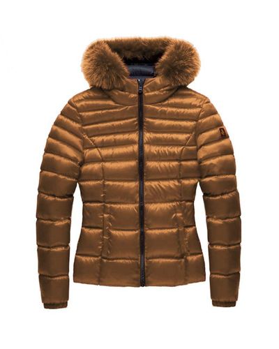 Refrigiwear Elegant Padded Down Jacket With Fur Hood - Brown