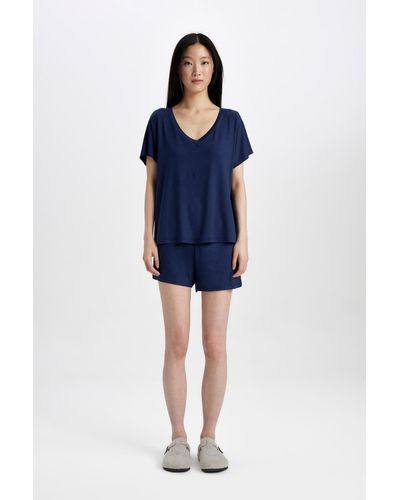 Defacto Fall in love pyjama-set mit kurzärmligen shorts b8678ax24sm - Blau