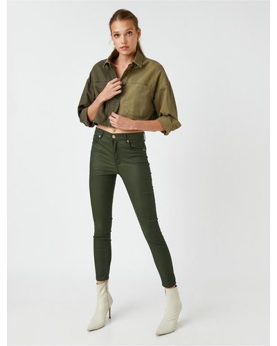 Koton Jeanshose, schmaler schnitt, hohe taille, schmales bein - Grün