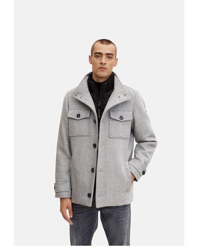 Tom Tailor Jacke winterjacke mit eingesetztem stehkragen, knopfleiste und seitlichen eingrifftaschen - Grau