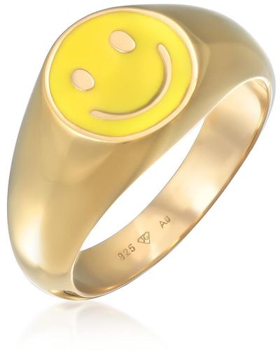 Kuzzoi Ring siegelringmit smiling face emaille 925 silber - Gelb