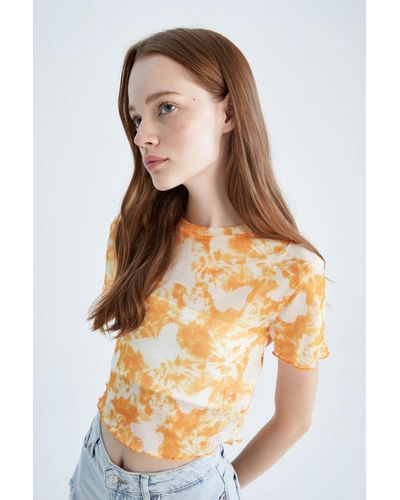 Defacto Slim fit t-shirt mit rundhalsausschnitt und batikmuster, kurzärmelig z0631az22hs - Orange