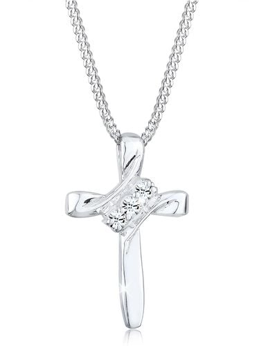Elli Jewelry Halskette kreuz symbol kristalle 925 silber - Weiß
