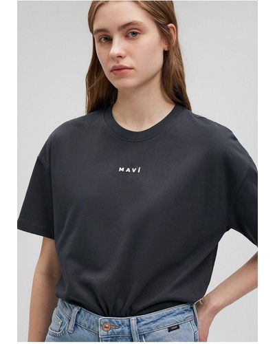 Mavi Anthrazitfarbenes t-shirt mit logo-aufdruck regular fit / regular fit-70087 - Schwarz