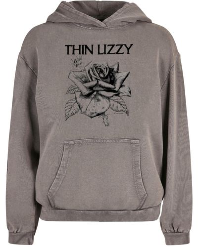 Merchcode Ladies thin lizzy rose logo acid washed oversized hoody - Grau