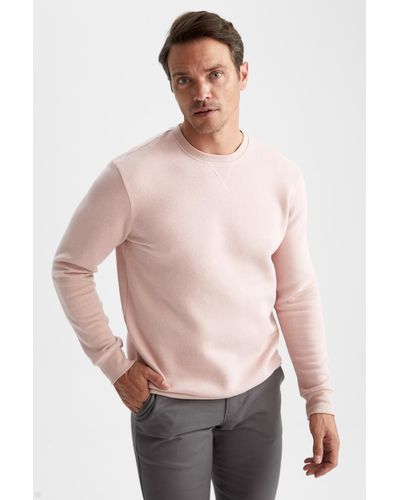 Defacto Basic-sweatshirt aus baumwolle mit normaler passform und rundhalsausschnitt - l - Natur