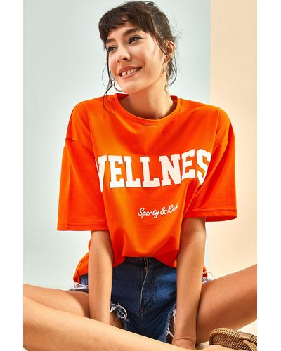 Bianco Lucci T-shirt mit wellness-aufdruck - Orange