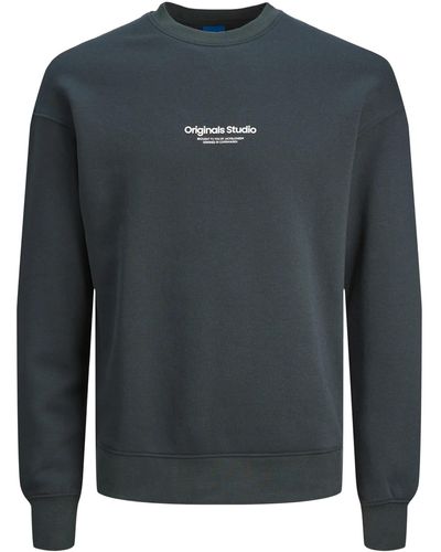 Jack & Jones Sweatshirt mit rundhalsausschnitt und logo-print – große größe - Schwarz