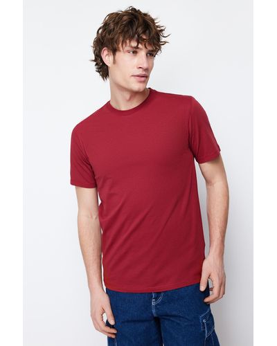 Trendyol Claret red basic slim fit 100 % baumwolle kurzarm-t-shirt mit rundhalsausschnitt - Rot