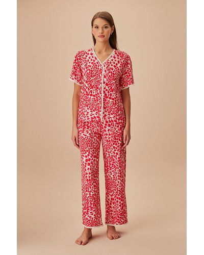 SUWEN Adel maskulines pyjama-set - Rot