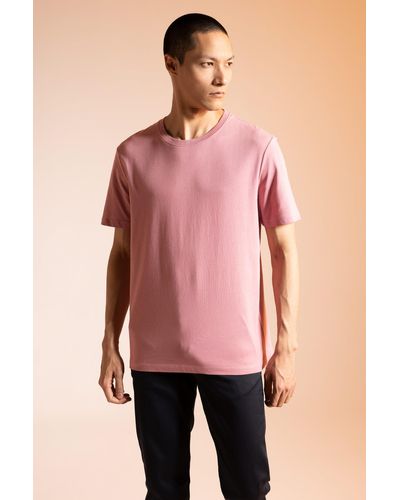 Defacto Basic-kurzarm-t-shirt aus 100 % baumwolle mit normaler passform und rundhalsausschnitt - Rot