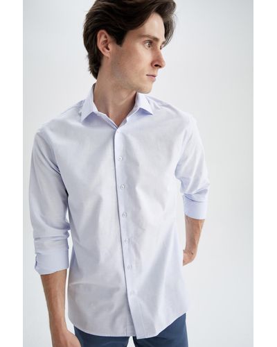 Defacto Klassisches langarmhemd aus baumwolle mit moderner passform und italienischem kragen - Weiß