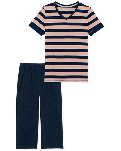 Schiesser Schlafanzug-set nachtwäsche, 3/4-kurzarm, pyjama, muster, baumwolle - Blau