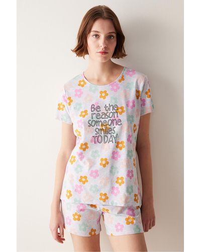 Penti Smile, graues pyjama-set mit shorts - Mehrfarbig