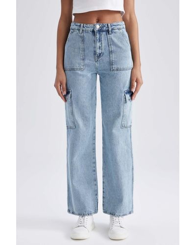 Defacto 90er-jahre-cargo-jeans mit weitem bein aus 100 % baumwolle - Blau