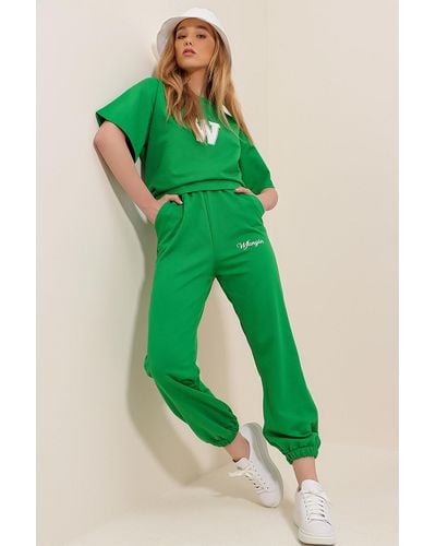 Trend Alaçatı Stili Grases trainingsanzug-set mit aufdruck - Grün