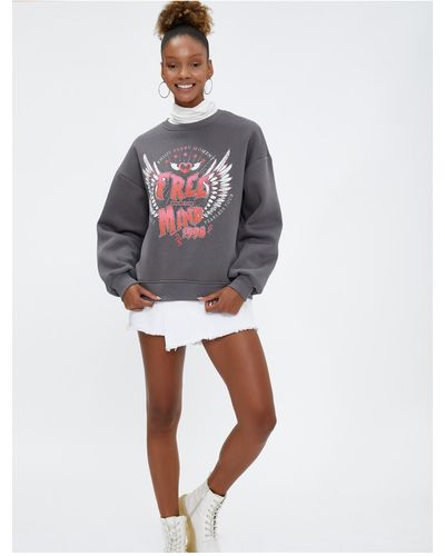 Koton Sweatshirt mit slogan-print, rundhalsausschnitt, entspannter schnitt, lange ärmel - Weiß