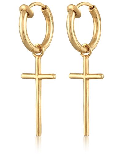 Elli Jewelry Ohrringe kreuz creolen ohrclips ohne ohrloch 925 silber - Weiß