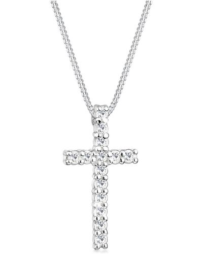 Elli Jewelry Halskette kreuz kristalle 925 silber kommunion - Weiß