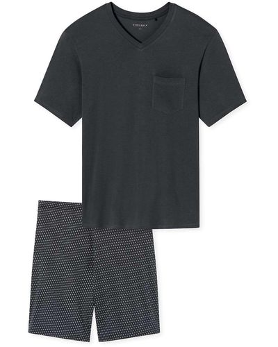 Schiesser Schlafanzug-set kurz, v-ausschnitt, baumwolle - Schwarz