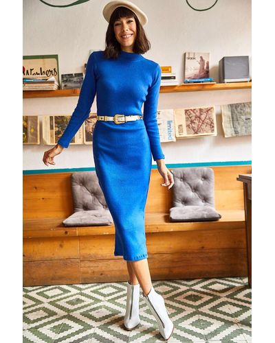Olalook Saks blue lycra long camisole kleid - standard - Blau
