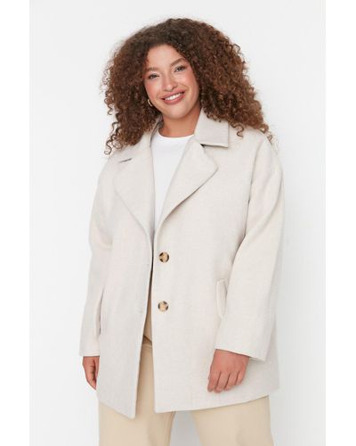Trendyol Farbener, weit geschnittener, gewebter mantel mit knöpfen und details - Weiß