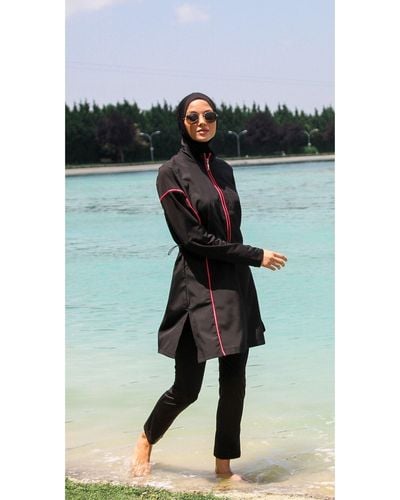 Marina 3-teiliger fallschirm-hijab mit en paspeln, vollständig bedeckt, m2271 - Schwarz