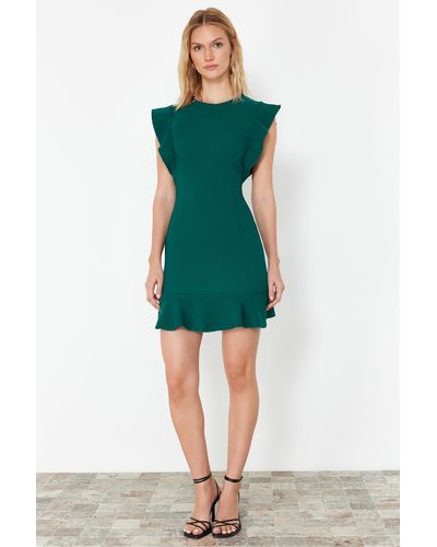 Trendyol Smaragdes gewebtes minikleid - Grün