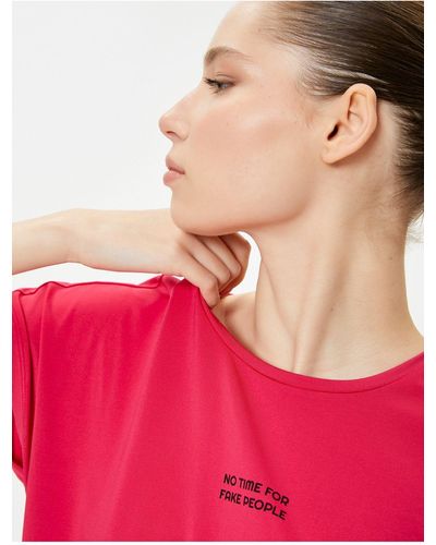 Koton Sport t-shirt kurzarm rundhals bequeme passform bedruckt - Pink