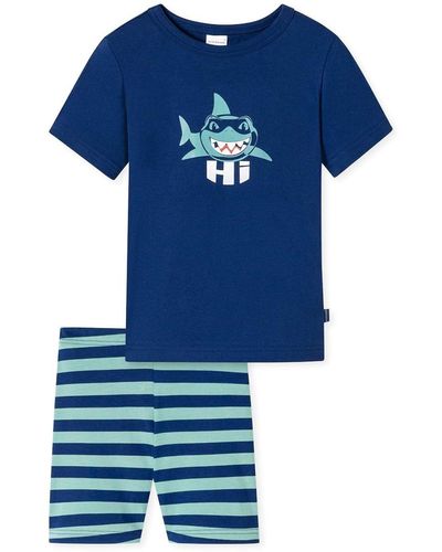 Schiesser Jungen schlafanzug-set, 2-tlg. kurz, kinder, baumwolle, motiv - Blau