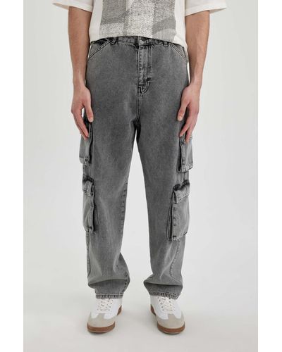 Defacto Baggy wide fit jeanshose mit normaler taille und weitem bein c3079ax24sp - Grau